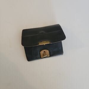 Vintage coin wallet WWII Era German Black Leather Coin Purse Brass Clasp